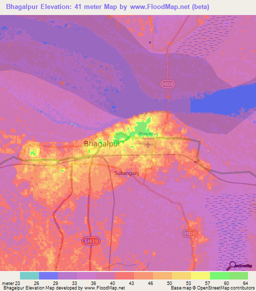 Bhagalpur,India Elevation Map