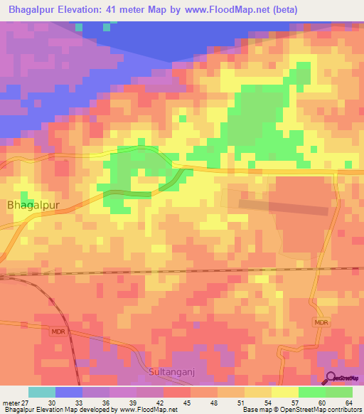 Bhagalpur,India Elevation Map