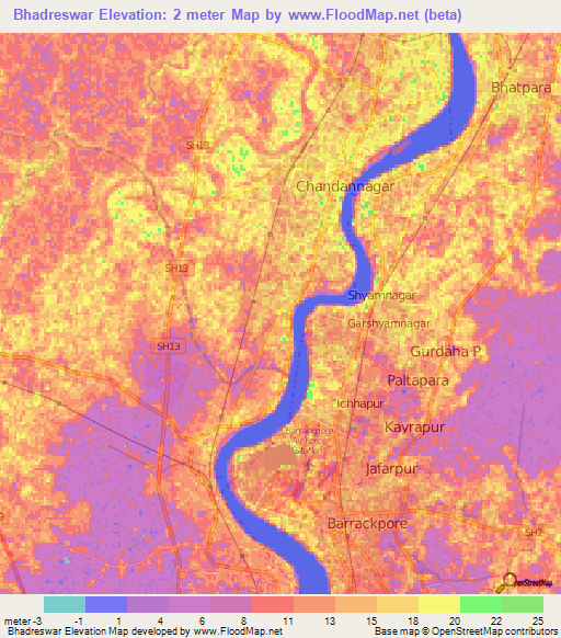 Bhadreswar,India Elevation Map