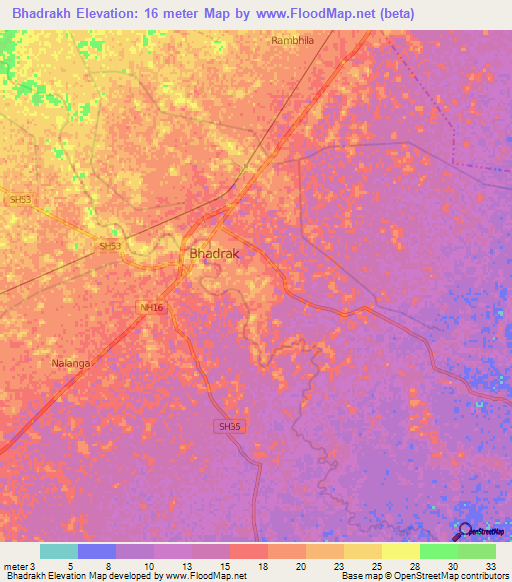 Bhadrakh,India Elevation Map