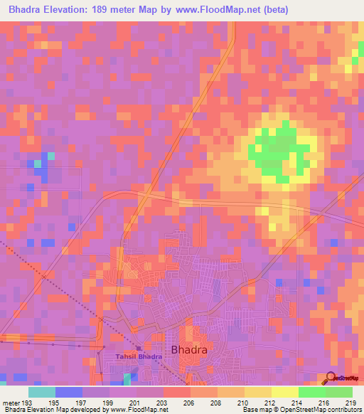 Bhadra,India Elevation Map
