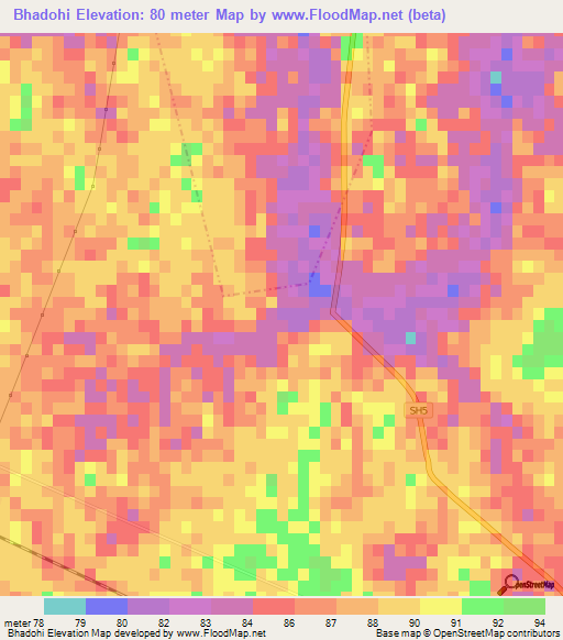 Bhadohi,India Elevation Map