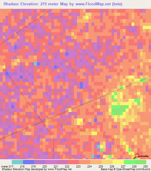 Bhadaur,India Elevation Map