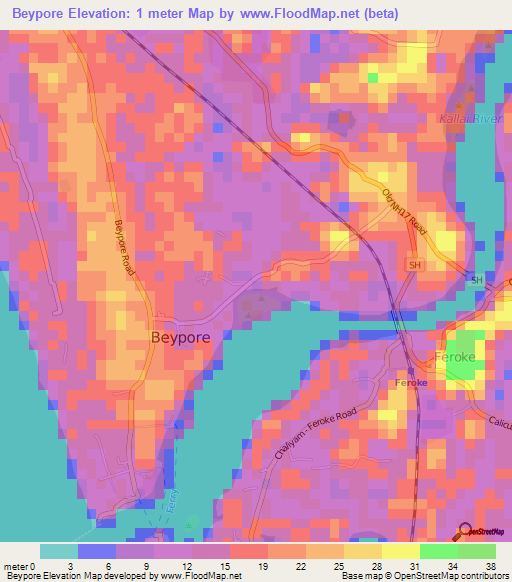 Beypore,India Elevation Map