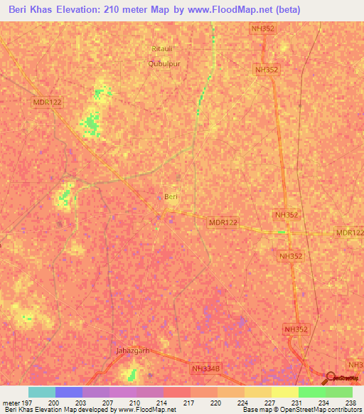 Beri Khas,India Elevation Map