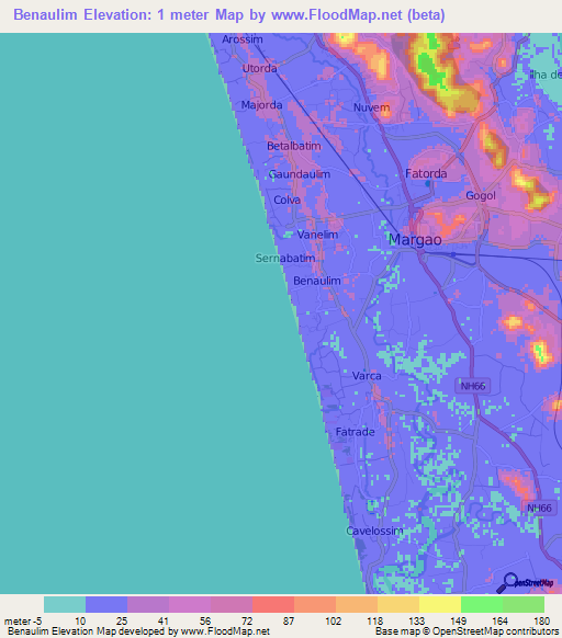 Benaulim,India Elevation Map