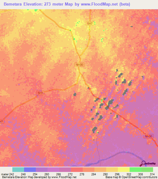Bemetara,India Elevation Map