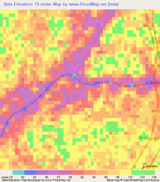 Bela,India Elevation Map
