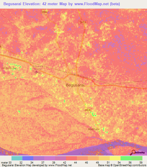 Begusarai,India Elevation Map