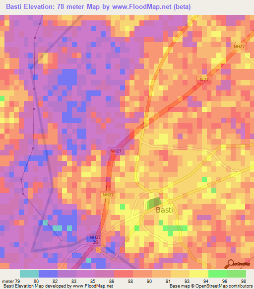 Basti,India Elevation Map