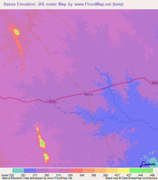 Basna,India Elevation Map