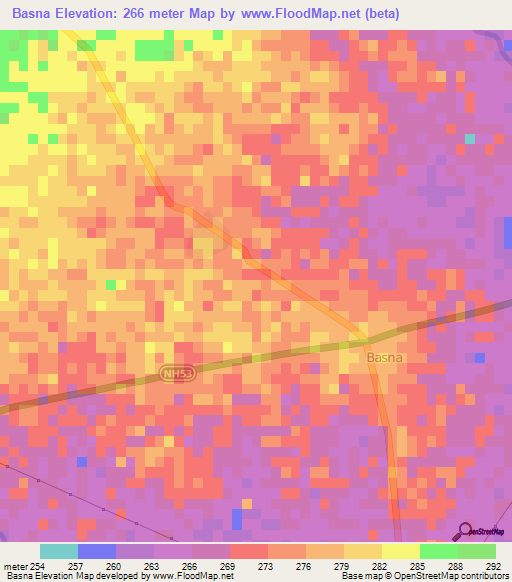 Basna,India Elevation Map