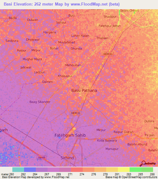 Basi,India Elevation Map