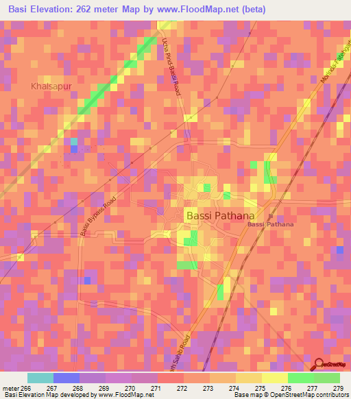 Basi,India Elevation Map