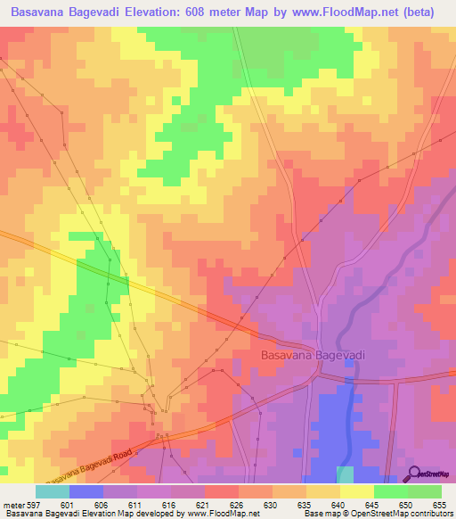 Basavana Bagevadi,India Elevation Map