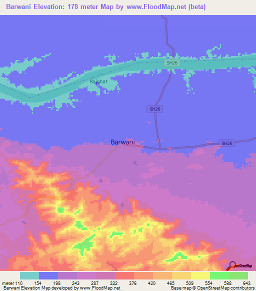 Barwani,India Elevation Map