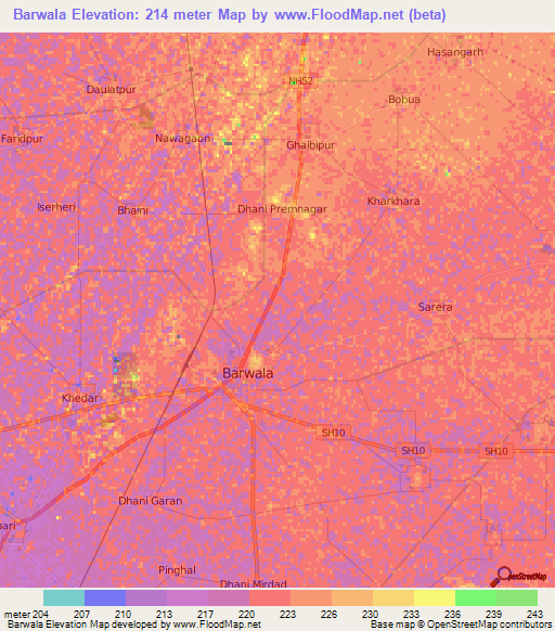 Barwala,India Elevation Map