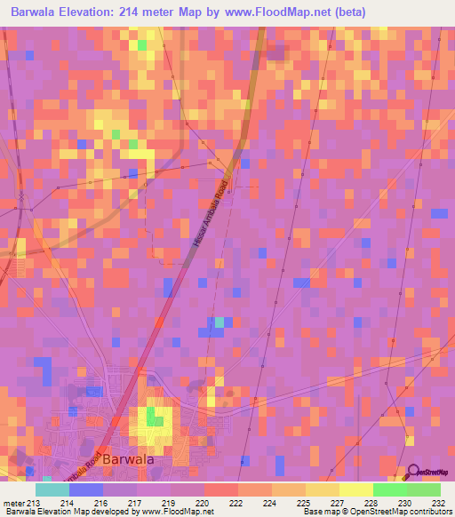 Barwala,India Elevation Map