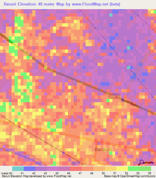 Baruni,India Elevation Map
