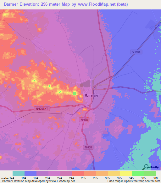 Barmer,India Elevation Map