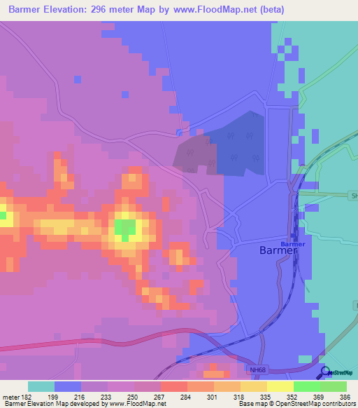 Barmer,India Elevation Map