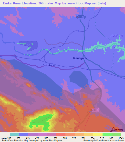 Barka Kana,India Elevation Map