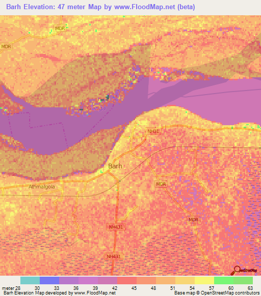 Barh,India Elevation Map