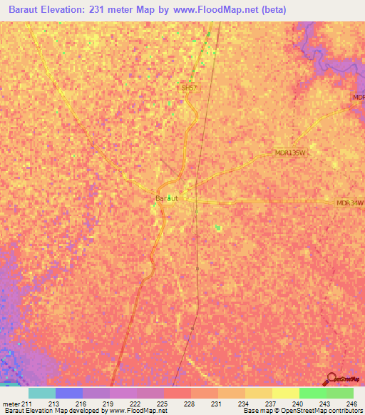 Baraut,India Elevation Map
