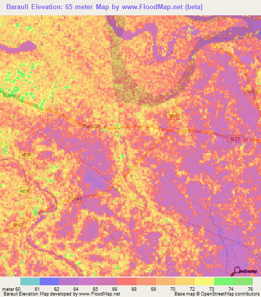 Barauli,India Elevation Map
