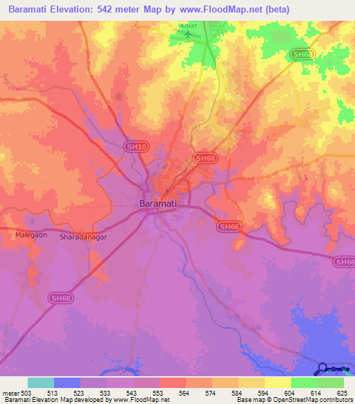 Baramati,India Elevation Map