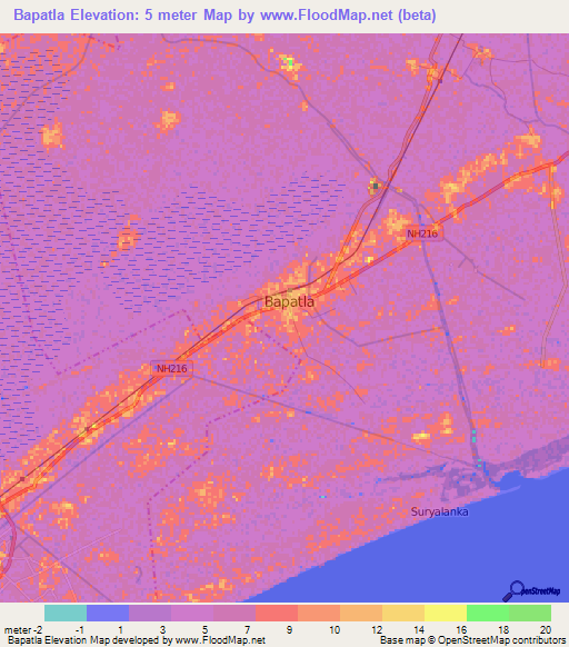 Bapatla,India Elevation Map