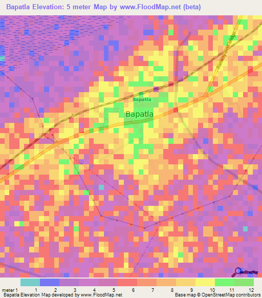 Bapatla,India Elevation Map