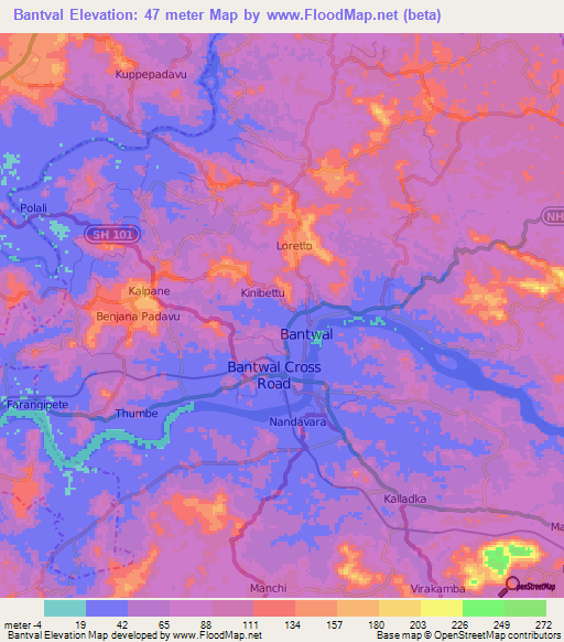 Bantval,India Elevation Map