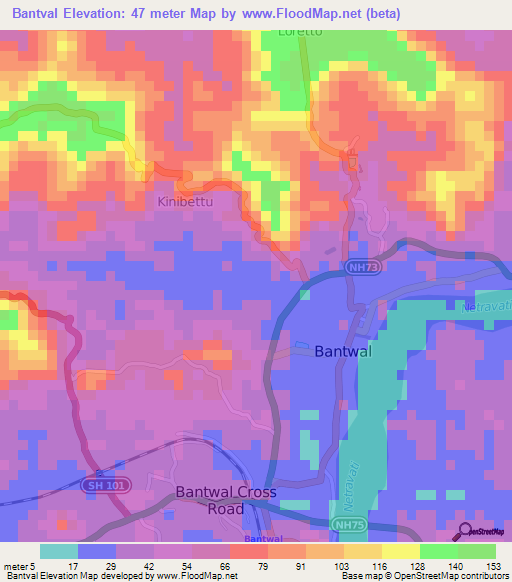 Bantval,India Elevation Map