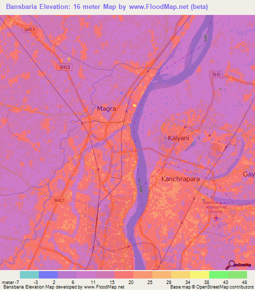 Bansbaria,India Elevation Map