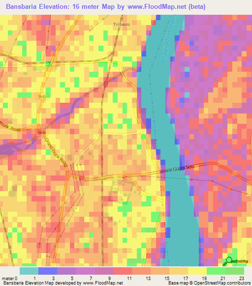 Bansbaria,India Elevation Map