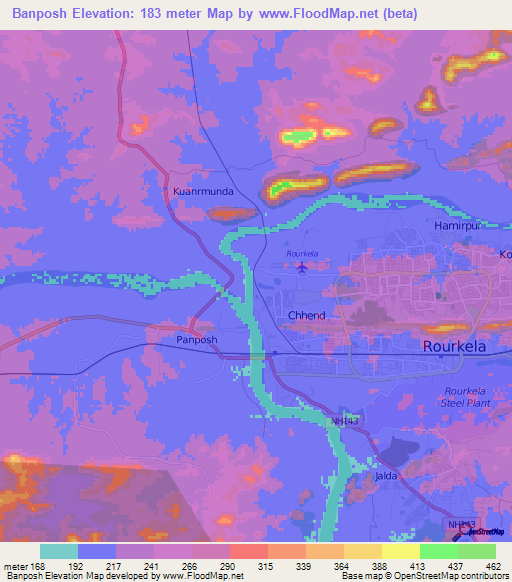 Banposh,India Elevation Map