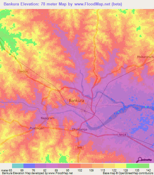 Bankura,India Elevation Map