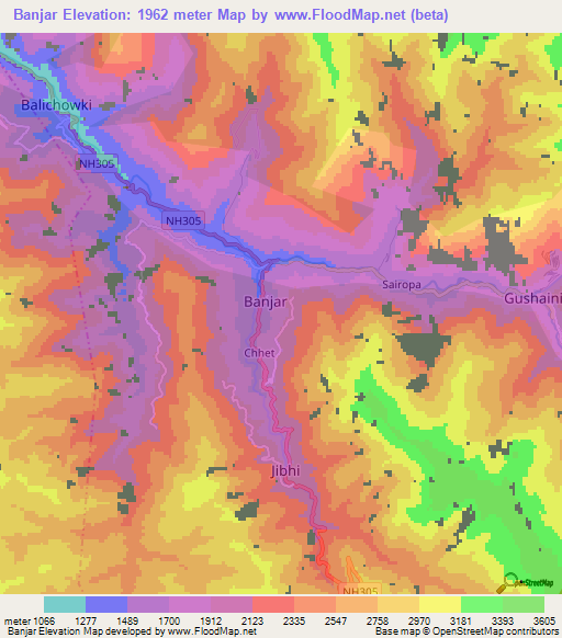 Banjar,India Elevation Map