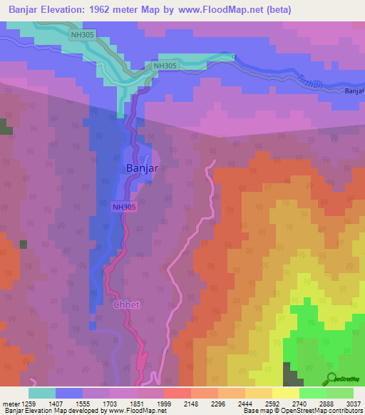 Banjar,India Elevation Map
