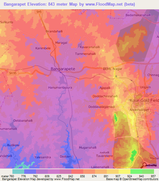 Bangarapet,India Elevation Map