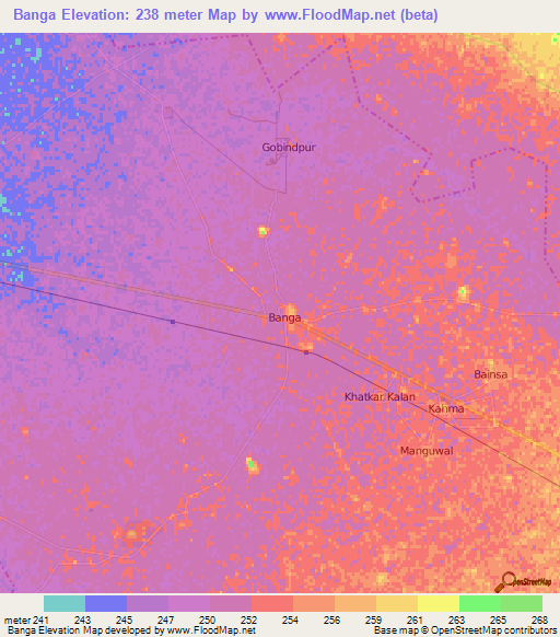 Banga,India Elevation Map