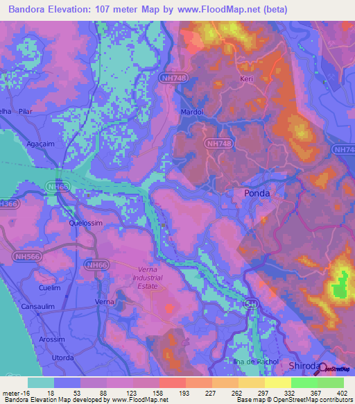 Bandora,India Elevation Map