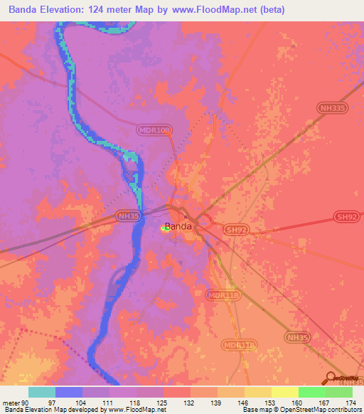 Banda,India Elevation Map
