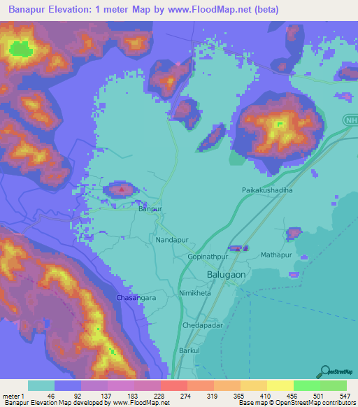 Banapur,India Elevation Map