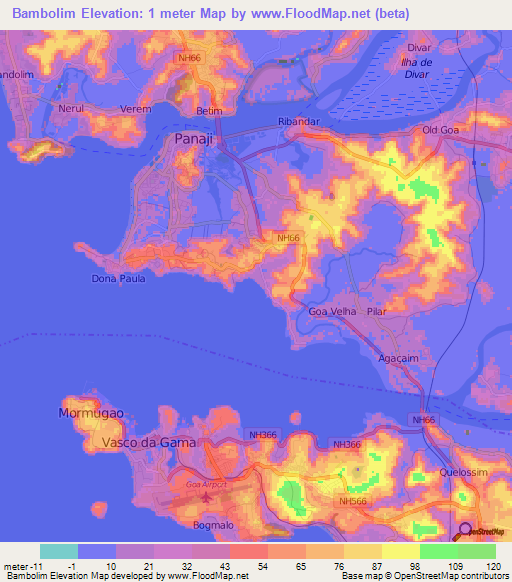 Bambolim,India Elevation Map