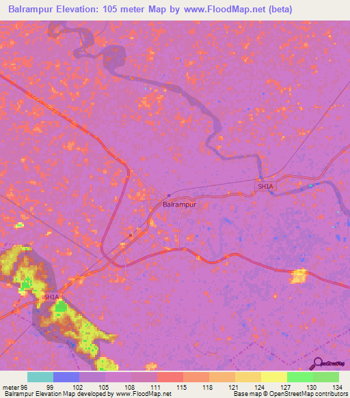 Balrampur,India Elevation Map