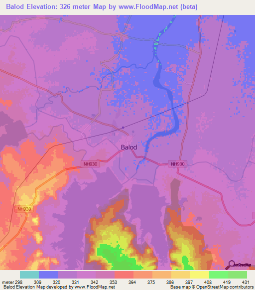 Balod,India Elevation Map