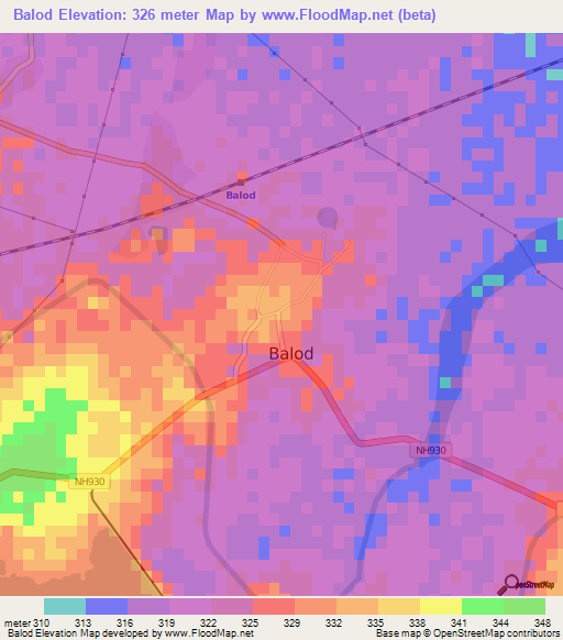 Balod,India Elevation Map