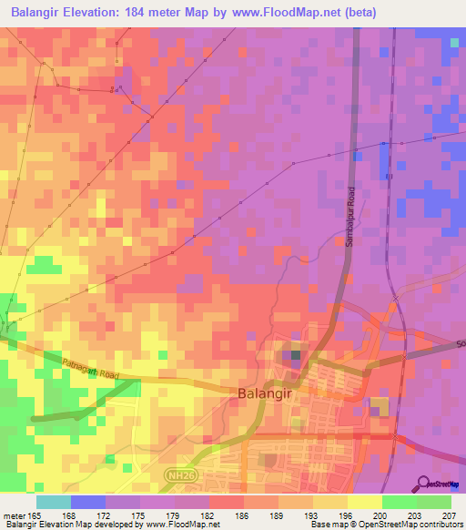 Balangir,India Elevation Map